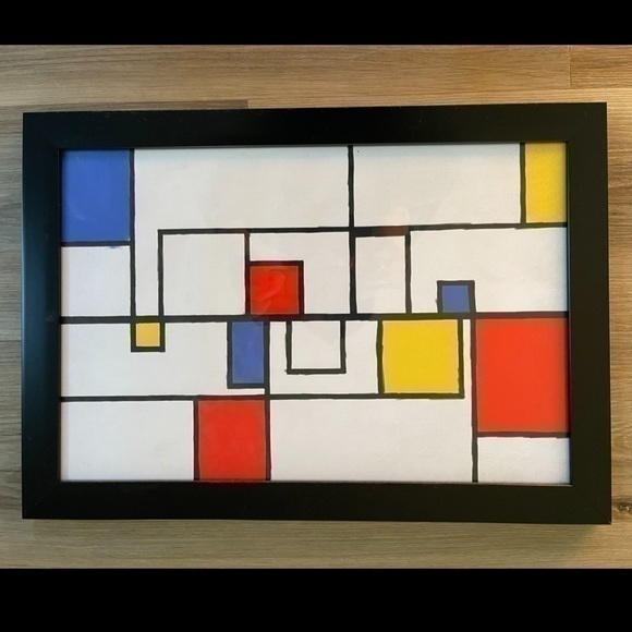 Piet Mondrian Inspired Contemporary Art Print Black Frame - Picture 1 of 2
